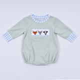 Sage cow hand smocked bubble