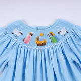 Blue nativity hand smocked dress