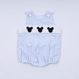 Blue character hand smocked gingham bubble