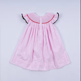 Red character hand smocked plaid ruffle dress