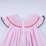 Red character hand smocked plaid ruffle dress