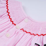 Red character hand smocked plaid ruffle bubble
