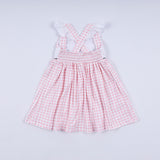 Pink character hand smocked gingham ruffle dress