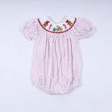 Red gingerbread hand smocked bubble