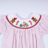 Red gingerbread hand smocked bubble
