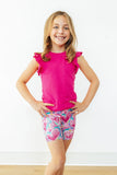 Hot Pink S/S Ruffle Tee