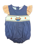 Navy Owl Smocked Romper