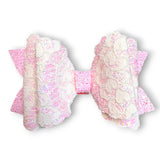 Faux Leather & Lace Glitter Bow
