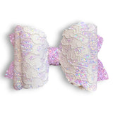 Faux Leather & Lace Glitter Bow