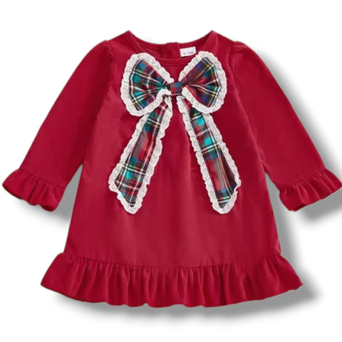 Red Corduroy Bow Dress