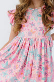Beachy Blooms Flutter Sleeve Twirl Dress