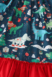 Green dinosaur print ruffle gown