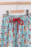 Blue christmas character print mom pajamas pants