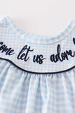 Navy plaid nativity embroidery girl bloomers set