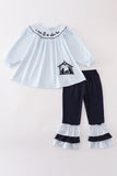 Navy plaid nativity embroidery girl set