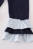 Navy plaid nativity embroidery girl set