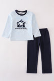 Navy plaid nativity embroidery boy set