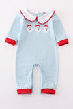 Blue stripe santa claus embroider boy romper