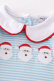 Blue stripe santa claus embroider boy romper