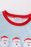 Blue stripe santa claus embroide boy set