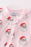 Pink santa print Zipper girl romper