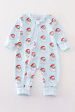 Blue Santa print Zipper girl romper