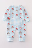 Blue Santa print Zipper girl romper