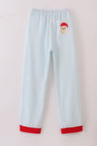 Blue stripe christmas santa claus embroidery men pajamas pants