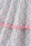 Pink bow print  ruffle mom dress