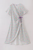 Purple floral print women dress
