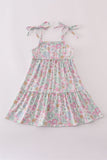 Mint pink floral print mom&me tiered dress