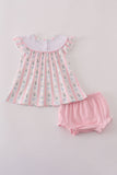 Pink Bow Embroidered Bow Bloomer Set