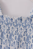 Blue smocked floral print mom dress