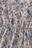 Blue vintage floral print tiered mom dress