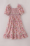 Purple floral print ruffle mom&me dress