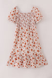 Fall floral print smocked mom dress
