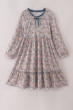 Blue floral print ruffle mom dress