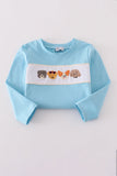 Blue puppy french knot pants set