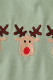 Green christmas reindeer embroidery girl set