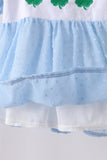 Blue clover embroidery swiss dot shorts set