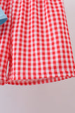 Blue strawberry applique gingham shorts set