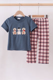 Navy puppy football applique pants set