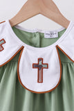 Green camoflage cross applique dress