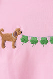 Pink puppy clover embroidery ruffle top