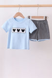 Blue Character Embroidered Knit Set