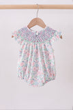Green Floral Smocked Bubble