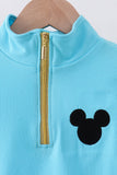 Blue character embroidery zip pullover