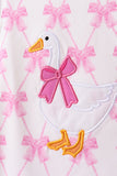 Pink bow goose applique ruffle shorts set