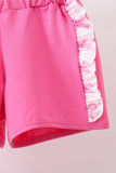 Pink bow goose applique ruffle shorts set