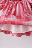 Red flag smocked gingham ruffle shorts set